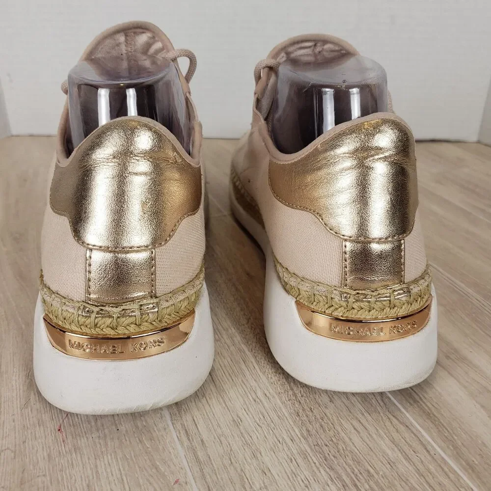 Michael Kors Finch Light Pink Canvas Leather Lace‑Up Sneakers Women’s 10M